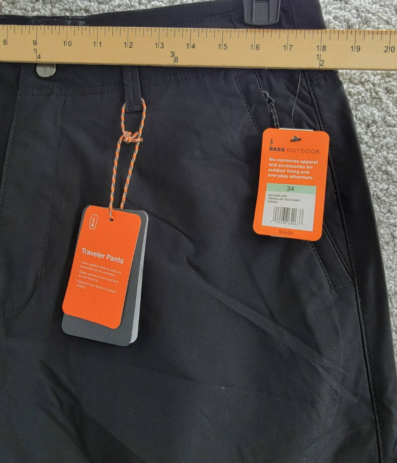 BASS OUTDOOR Straight-Fit Traveler Pants Men's 34 Caviar Button Zip Closure