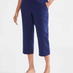 Charter Club Linen Solid Cropped Pull-On Pants Women's M Intrepid Blue Solid