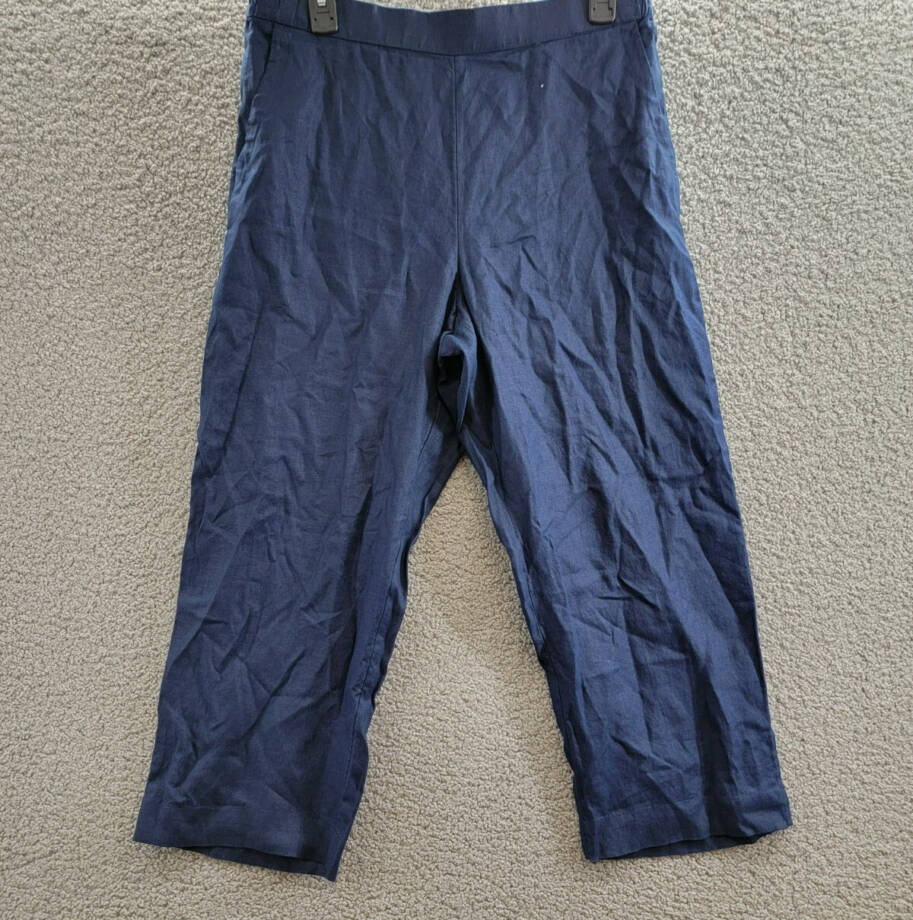 Charter Club Linen Solid Cropped Pull-On Pants Women's M Intrepid Blue Solid