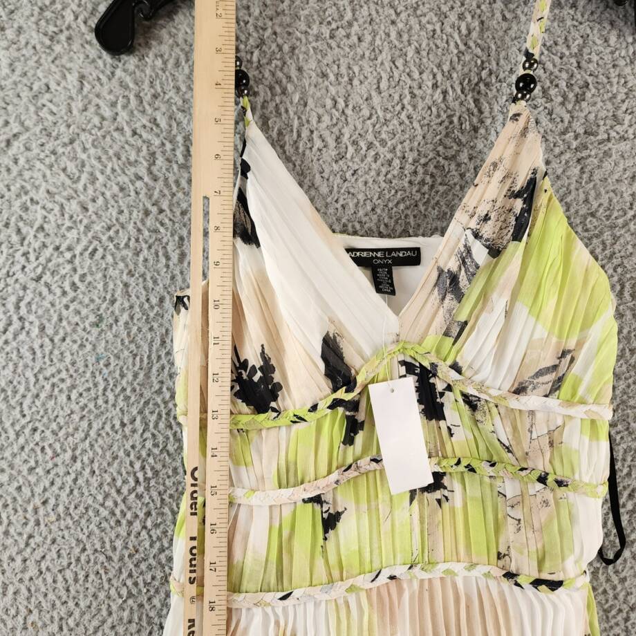 Adrienne Landau Onyx Painted Flower Pleated Dress Women's XS Multicolor V-Neck