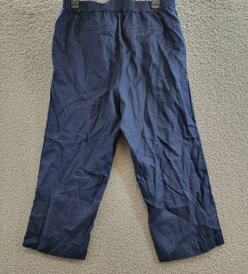 Charter Club Linen Solid Cropped Pull-On Pants Women's M Intrepid Blue Solid