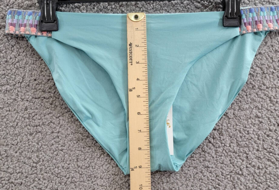BECCA Fiesta Avery Low Rise Bikini Bottom Women's L Mineral Crochet Trim Pull On