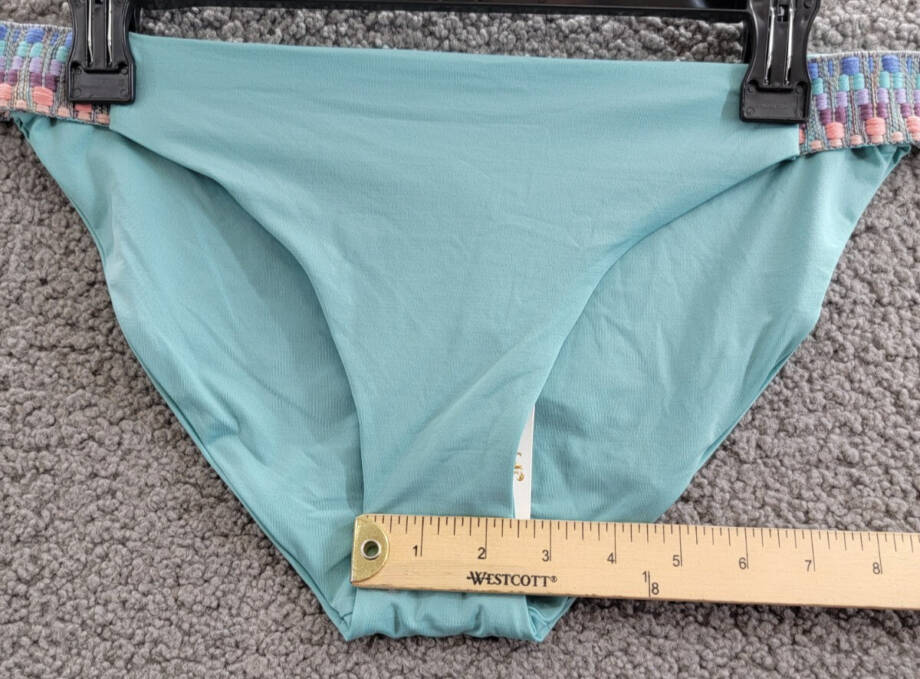 BECCA Fiesta Avery Low Rise Bikini Bottom Women's L Mineral Crochet Trim Pull On