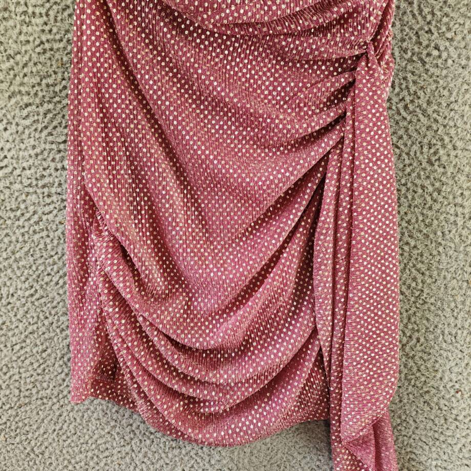 Ramy Brook Jameson Metallic Dot Draped Dress Women's 6 Pink Side Zip Closure