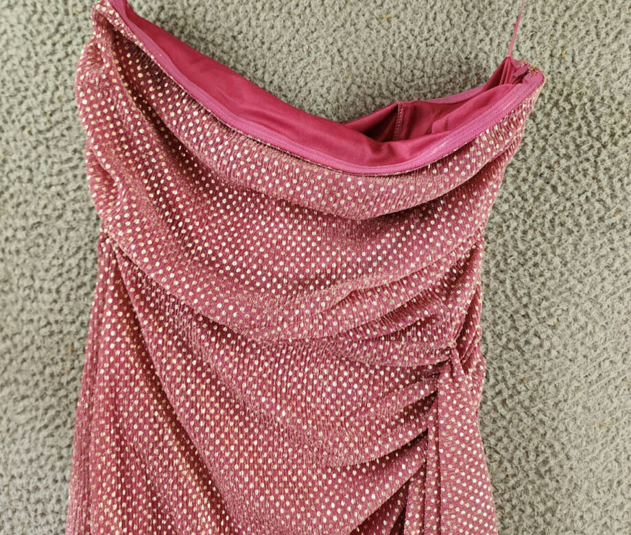 Ramy Brook Jameson Metallic Dot Draped Dress Women's 6 Pink Side Zip Closure