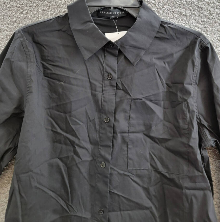 English Factory Feather Pointed Shirt Women's XS Black Button Front Closure L/S