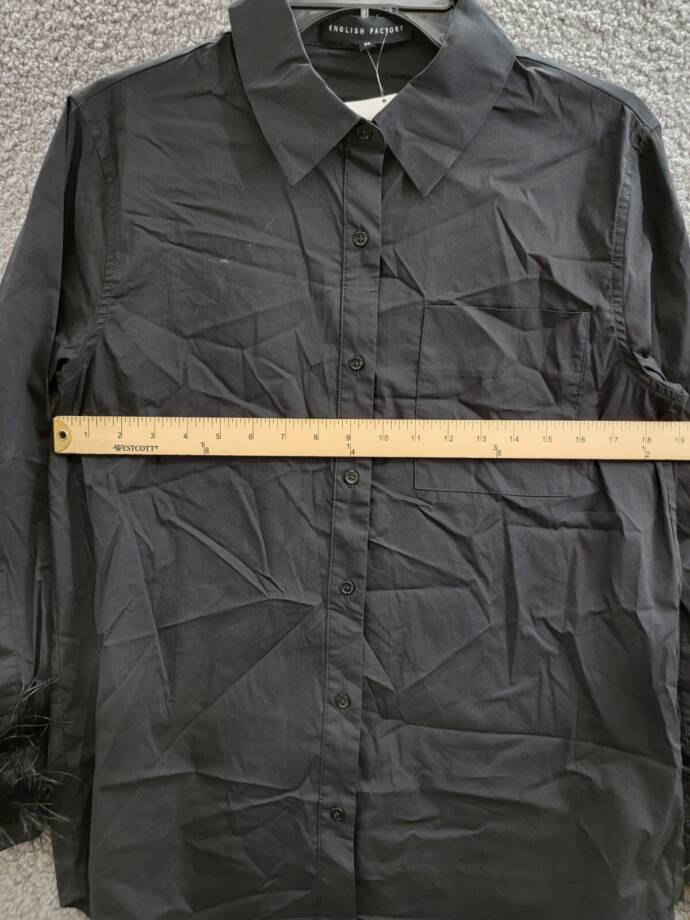 English Factory Feather Pointed Shirt Women's XS Black Button Front Closure L/S