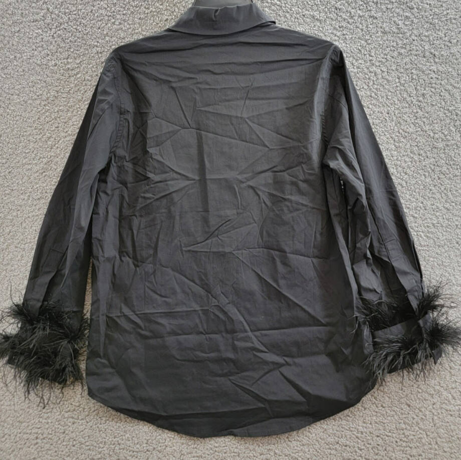 English Factory Feather Pointed Shirt Women's XS Black Button Front Closure L/S