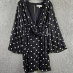 Emma & Michelle Faux Wrap Dress Women's M Black/White Dot Snap Front Button Back