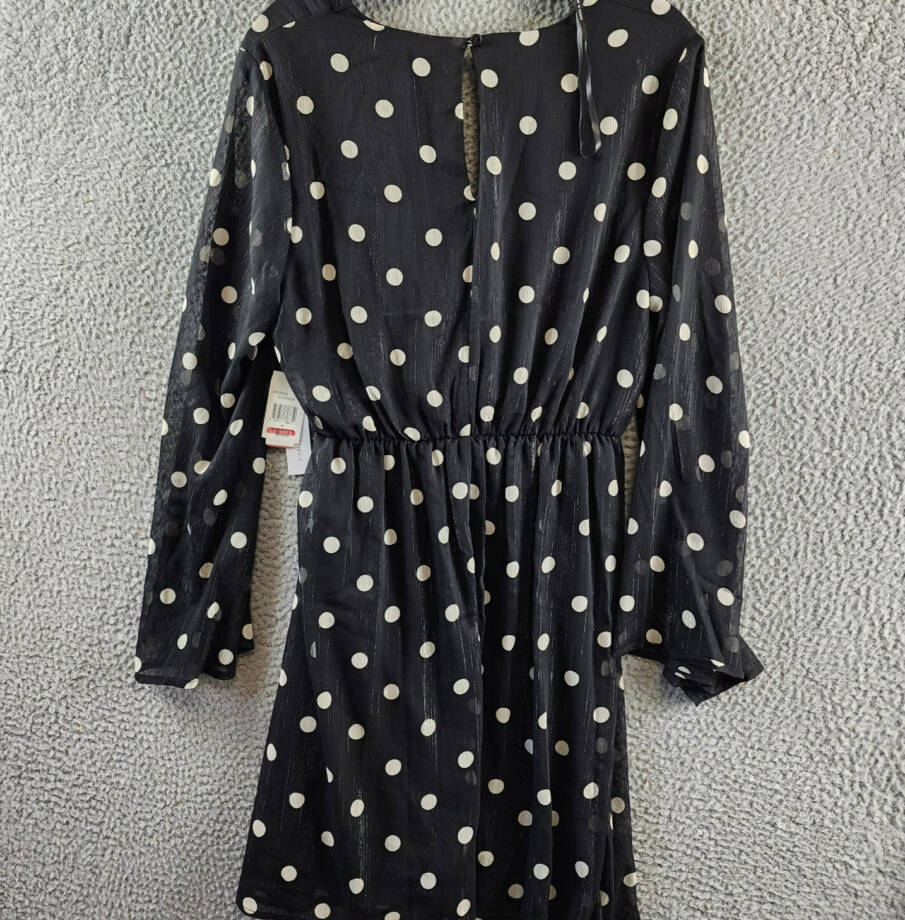 Emma & Michelle Faux Wrap Dress Women's M Black/White Dot Snap Front Button Back