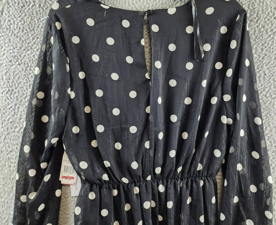 Emma & Michelle Faux Wrap Dress Women's M Black/White Dot Snap Front Button Back