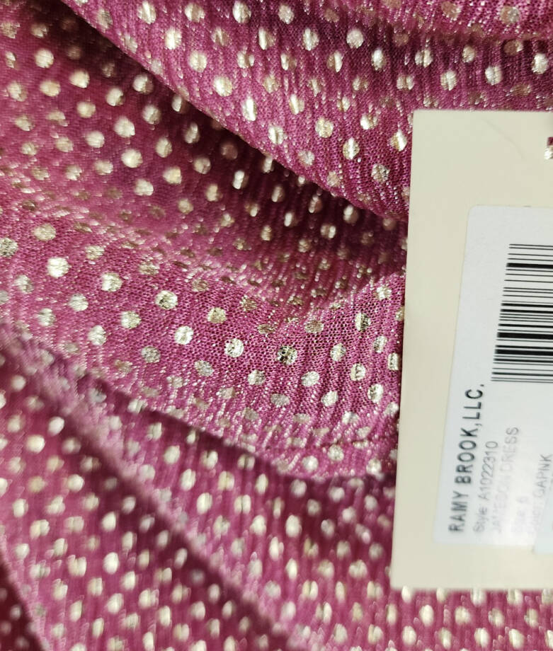 Ramy Brook Jameson Metallic Dot Draped Dress Women's 6 Pink Side Zip Closure