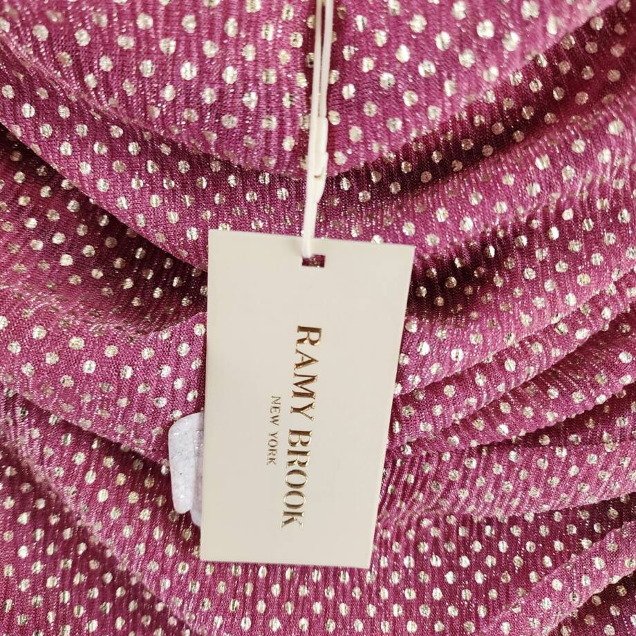 Ramy Brook Jameson Metallic Dot Draped Dress Women's 6 Pink Side Zip Closure