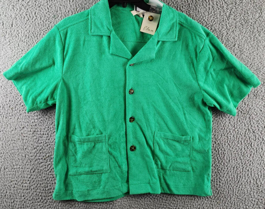 Elan Button Front Cover Up Shirt Women's S Green Bright Collared Pockets S/S