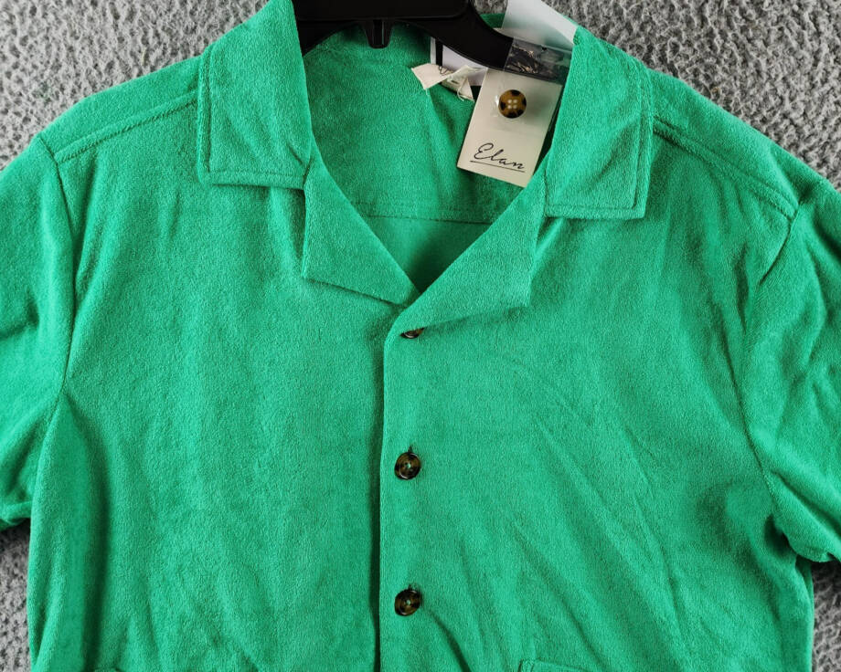 Elan Button Front Cover Up Shirt Women's S Green Bright Collared Pockets S/S