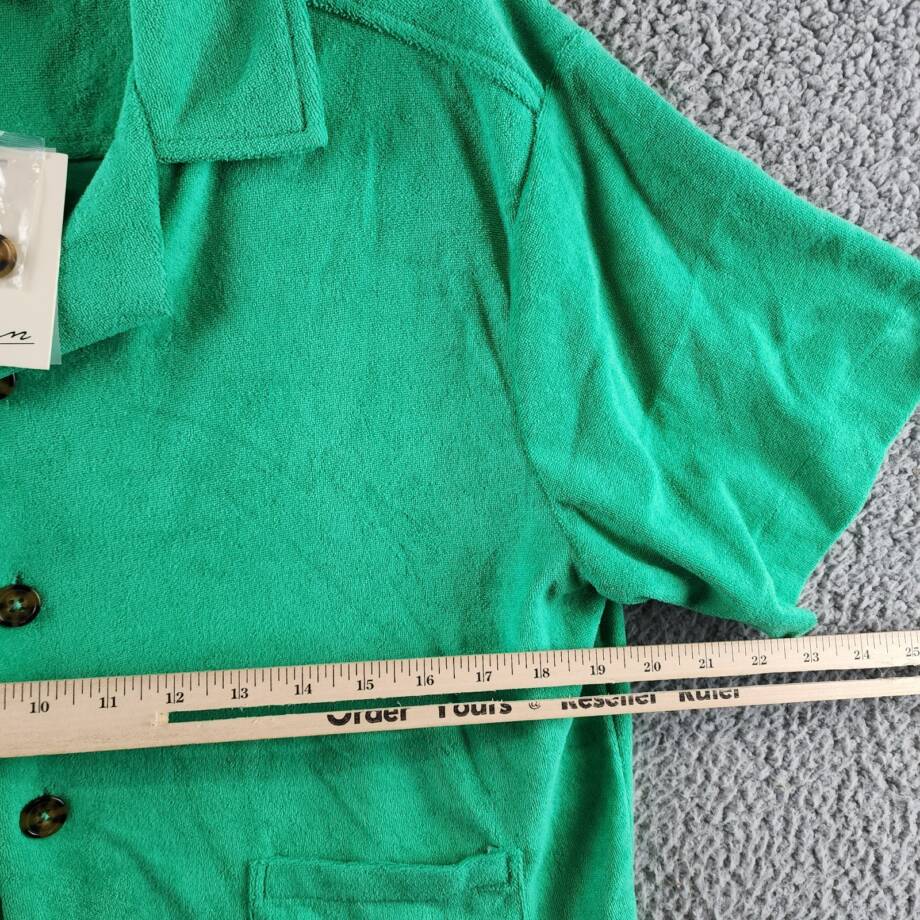 Elan Button Front Cover Up Shirt Women's S Green Bright Collared Pockets S/S