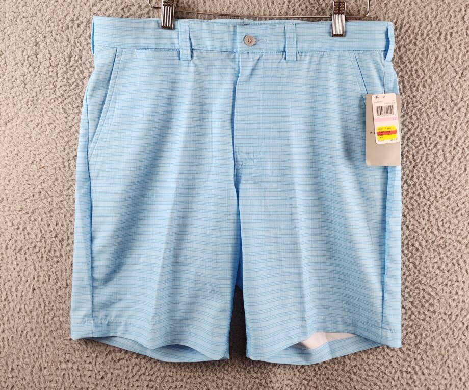 PGA TOUR Striped 8" Golf Shorts Men 32 Ethereal Blue Zip Fly With Button Closure