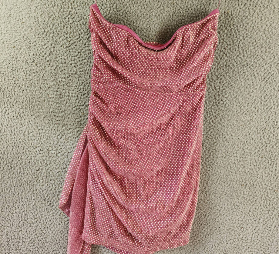 Ramy Brook Jameson Metallic Dot Draped Dress Women's 6 Pink Side Zip Closure