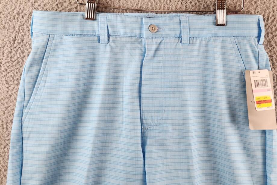 PGA TOUR Striped 8" Golf Shorts Men 32 Ethereal Blue Zip Fly With Button Closure