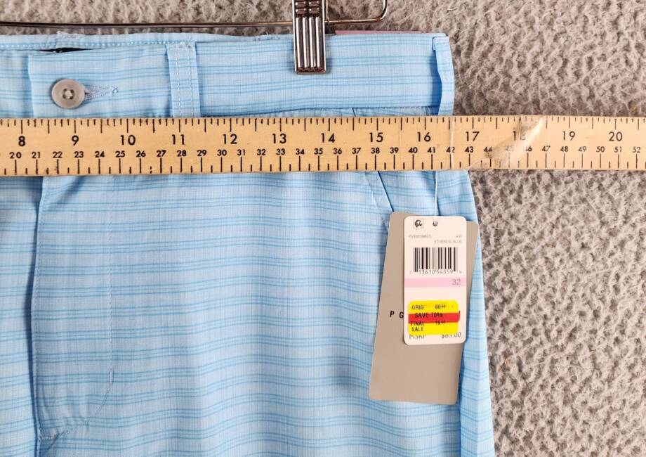 PGA TOUR Striped 8" Golf Shorts Men 32 Ethereal Blue Zip Fly With Button Closure