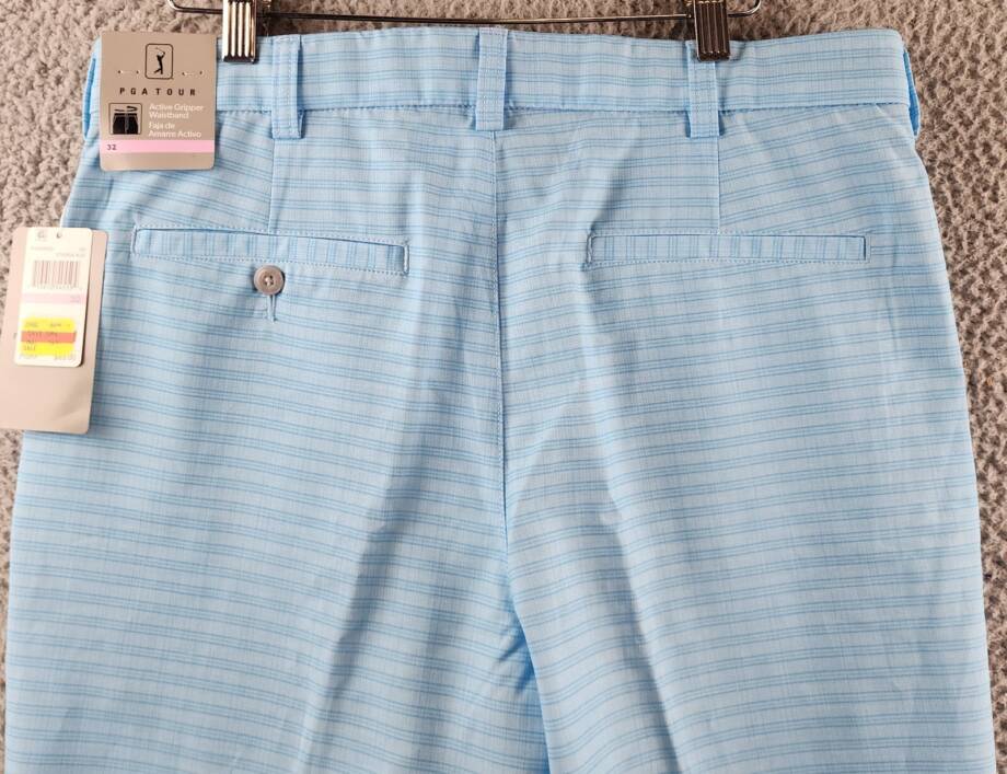 PGA TOUR Striped 8" Golf Shorts Men 32 Ethereal Blue Zip Fly With Button Closure