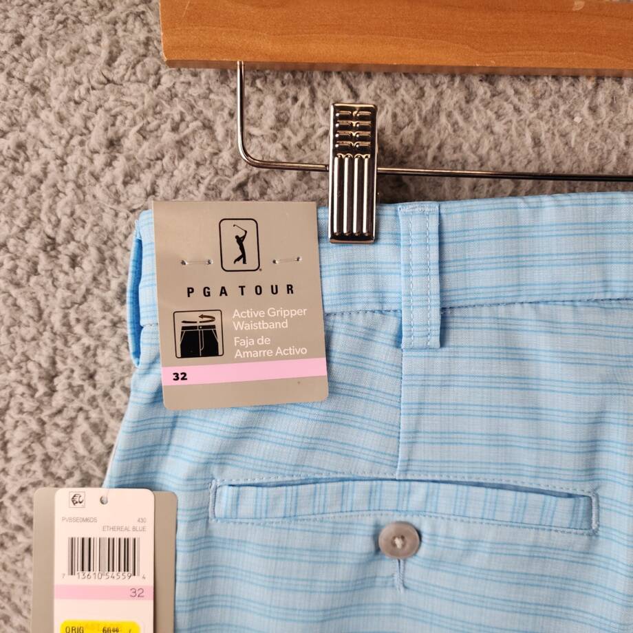 PGA TOUR Striped 8" Golf Shorts Men 32 Ethereal Blue Zip Fly With Button Closure