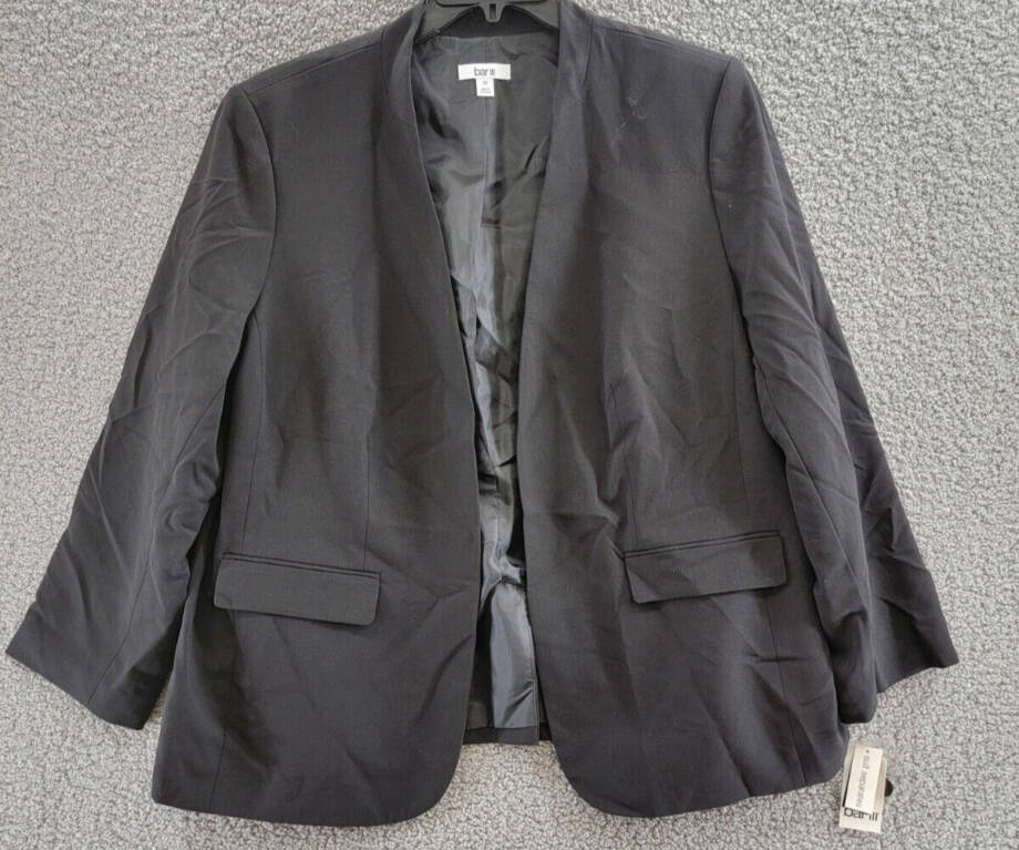 Bar III Trendy Plus Size Open-Front Blazer Women's 2X Black Flap Pockets L/S