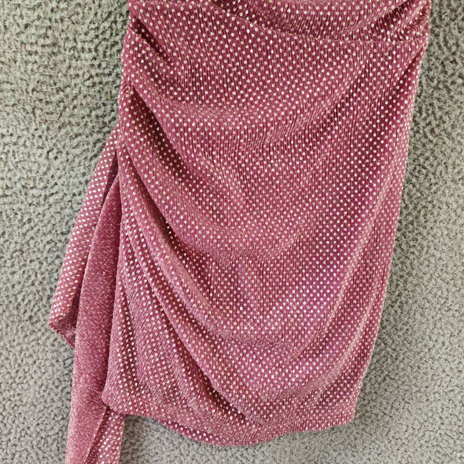 Ramy Brook Jameson Metallic Dot Draped Dress Women's 6 Pink Side Zip Closure