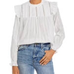 AQUA Pleated Blouse Women's XS White Ruffle Long Sleeve Button Back Closure