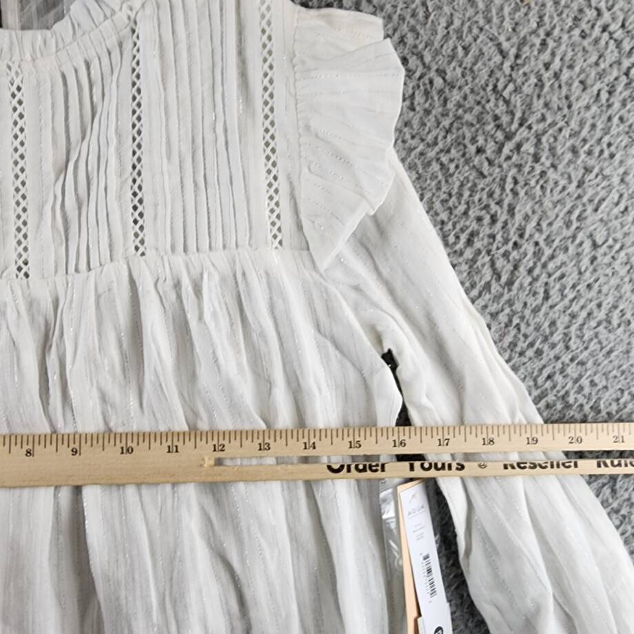 AQUA Pleated Blouse Women's XS White Ruffle Long Sleeve Button Back Closure