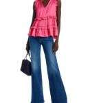 AQUA Satin Ruffled Tank Top Women's XS Hot Pink Vneck Sleeveless Pullover Style