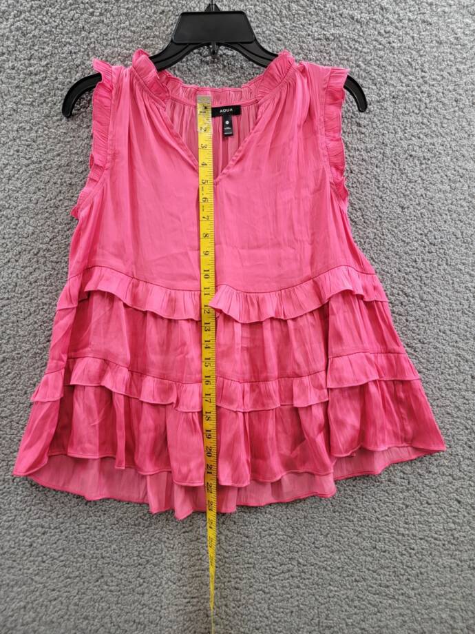 AQUA Satin Ruffled Tank Top Women's XS Hot Pink Vneck Sleeveless Pullover Style