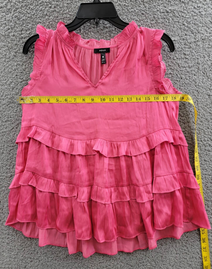 AQUA Satin Ruffled Tank Top Women's XS Hot Pink Vneck Sleeveless Pullover Style