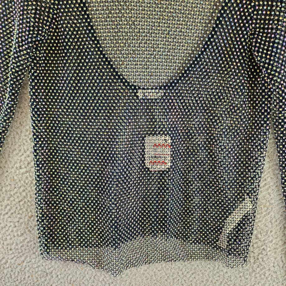 Free People Low Back Filter Finish Long Sleeve Top Women's M Navy Sheer Pullover
