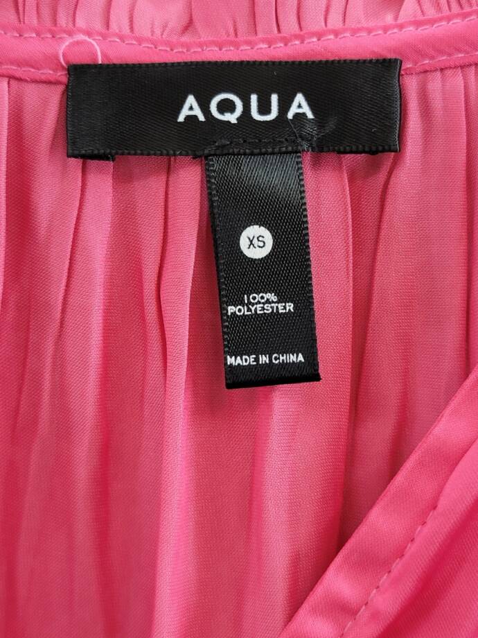 AQUA Satin Ruffled Tank Top Women's XS Hot Pink Vneck Sleeveless Pullover Style