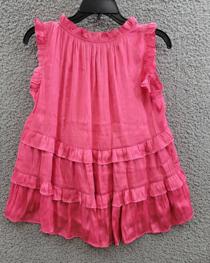 AQUA Satin Ruffled Tank Top Women's XS Hot Pink Vneck Sleeveless Pullover Style
