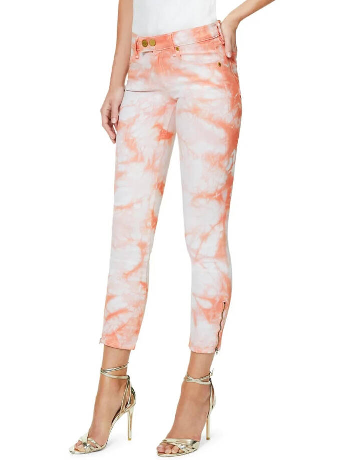 Ramy Brook Katie Mid-Rise Motto Skinny Jeans Women's 30 Pink Tie Dye Zip Closure