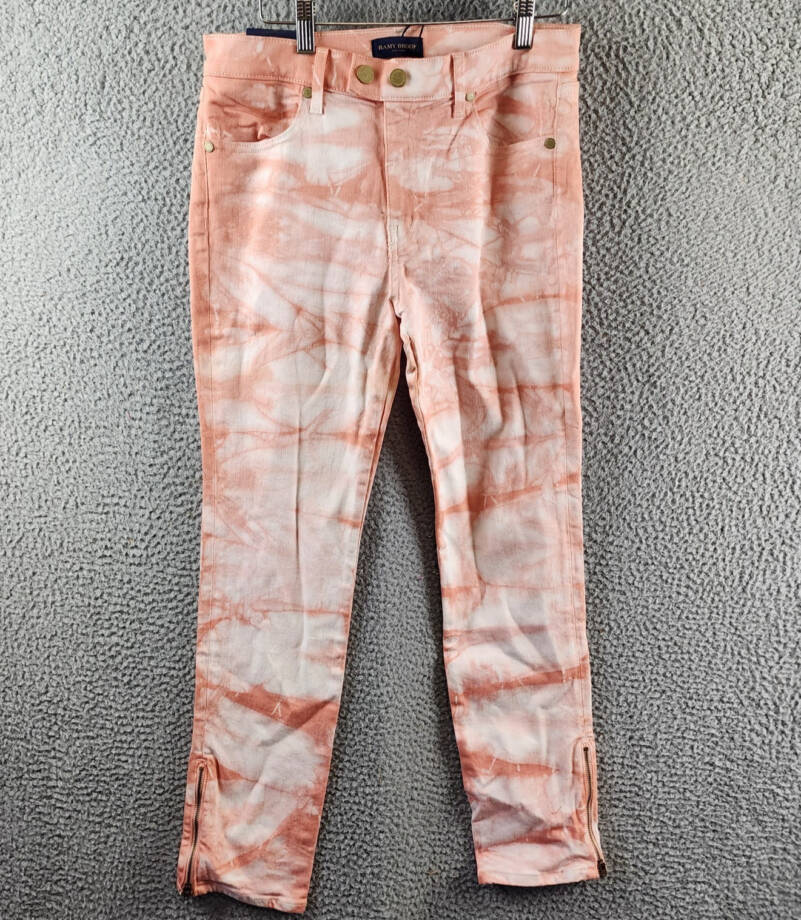 Ramy Brook Katie Mid-Rise Motto Skinny Jeans Women's 30 Pink Tie Dye Zip Closure