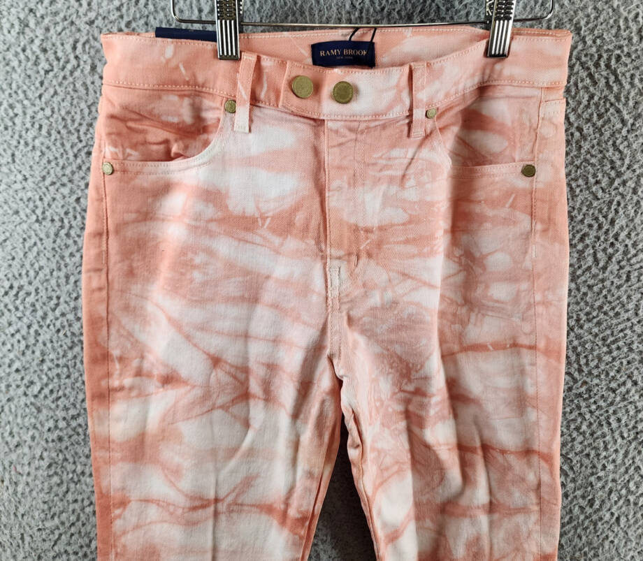 Ramy Brook Katie Mid-Rise Motto Skinny Jeans Women's 30 Pink Tie Dye Zip Closure