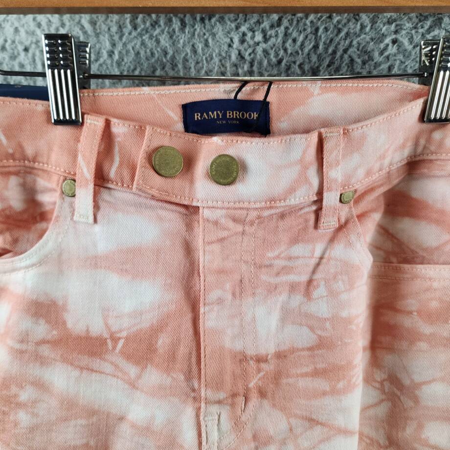 Ramy Brook Katie Mid-Rise Motto Skinny Jeans Women's 30 Pink Tie Dye Zip Closure