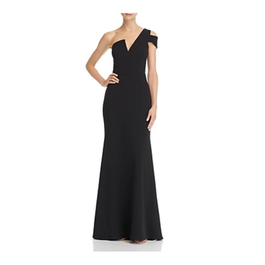 AQUA One-Shoulder Ruffled Gown Women's 6 Black Asymmetric Back Zip Closure