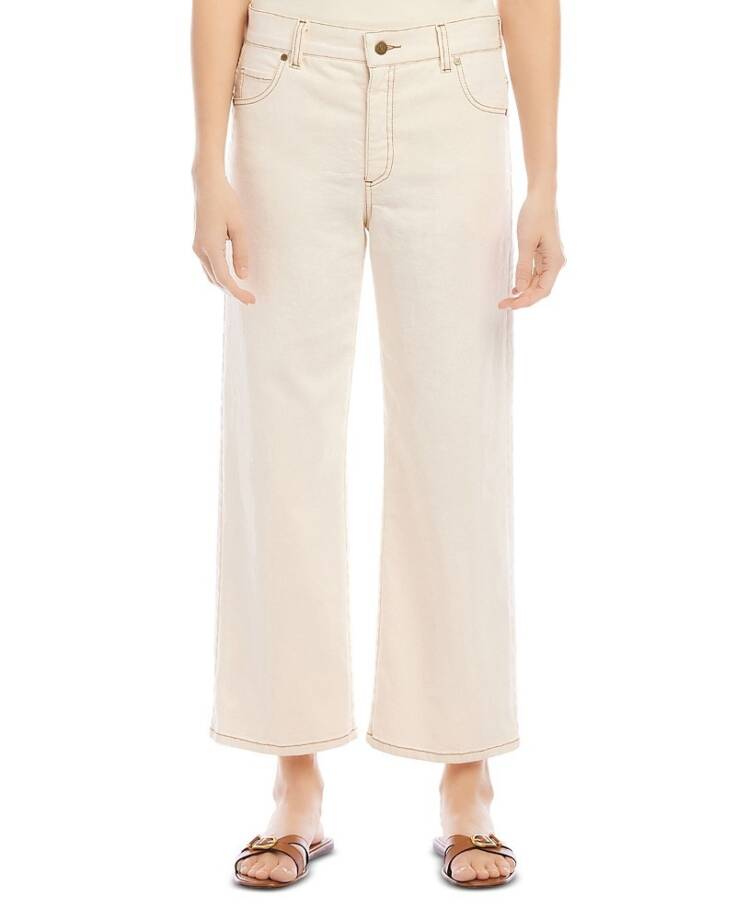 Karen Kane Cropped Wide Leg Jeans Women's 16 Natural 5 Pockets Zip/Button