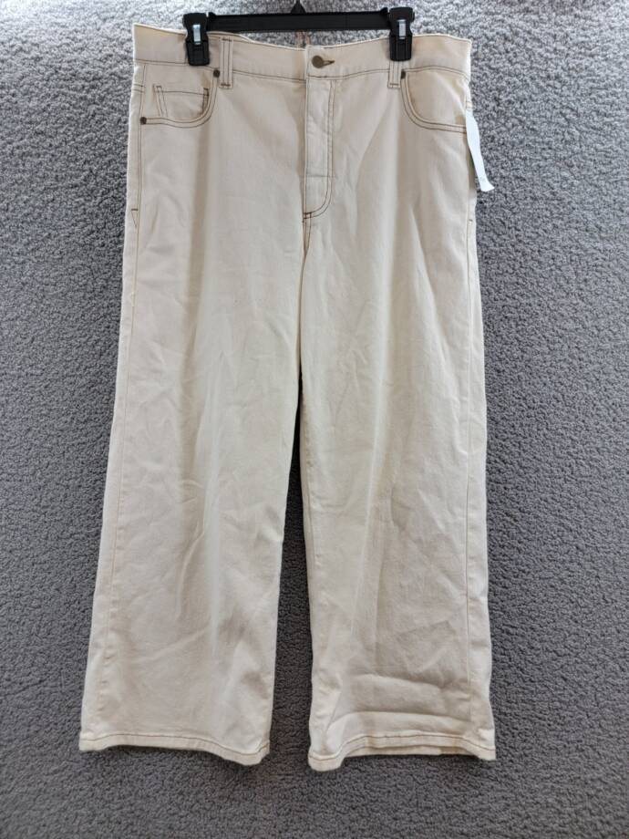Karen Kane Cropped Wide Leg Jeans Women's 16 Natural 5 Pockets Zip/Button