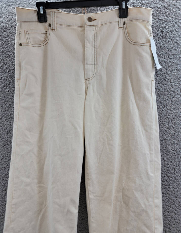Karen Kane Cropped Wide Leg Jeans Women's 16 Natural 5 Pockets Zip/Button