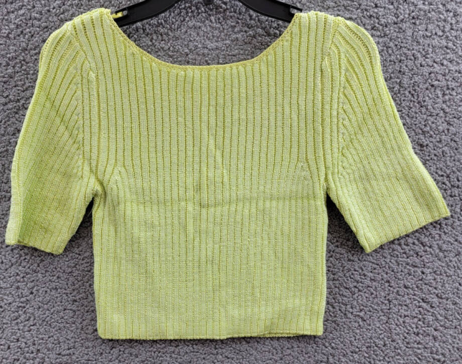 Free People Textured Short Sleeves Crop Sweater Top Women's M Sunny Lime Solid