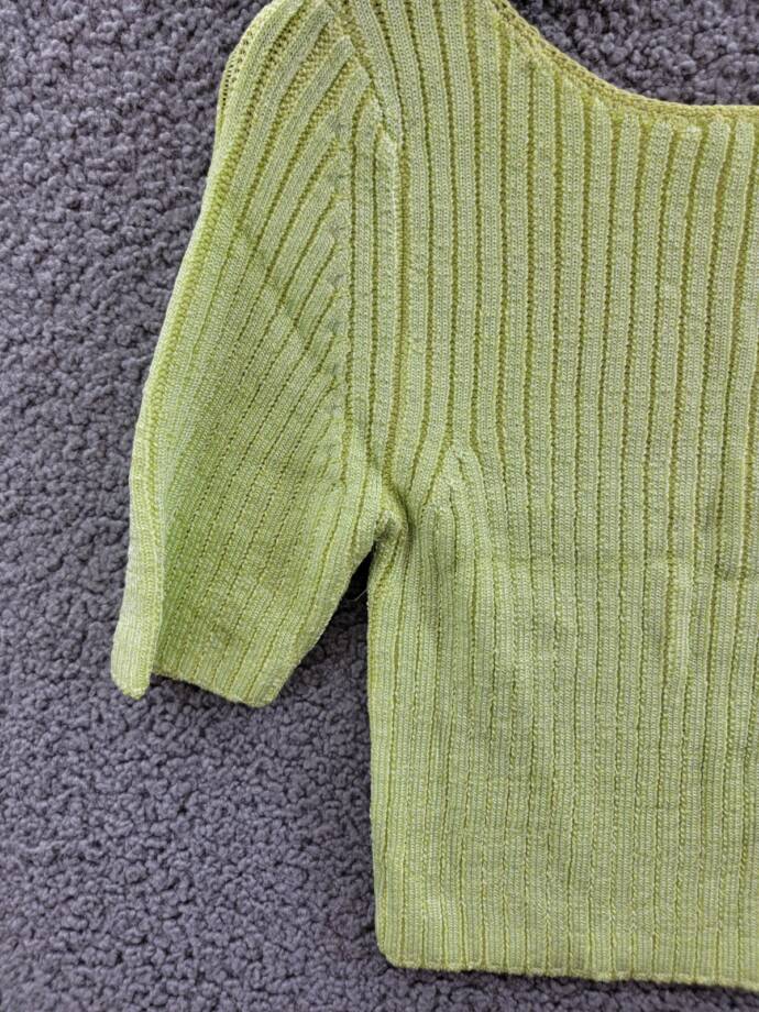Free People Textured Short Sleeves Crop Sweater Top Women's M Sunny Lime Solid