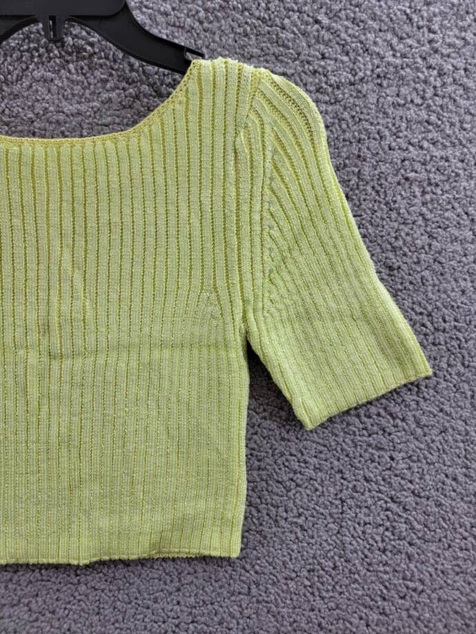 Free People Textured Short Sleeves Crop Sweater Top Women's M Sunny Lime Solid