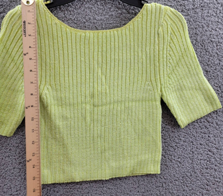 Free People Textured Short Sleeves Crop Sweater Top Women's M Sunny Lime Solid
