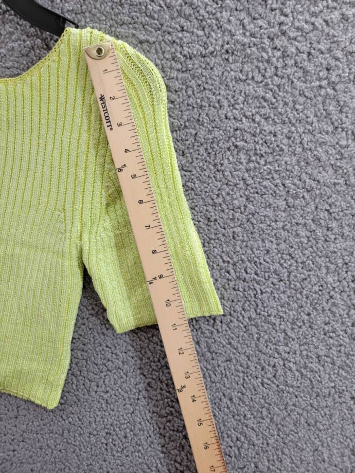 Free People Textured Short Sleeves Crop Sweater Top Women's M Sunny Lime Solid