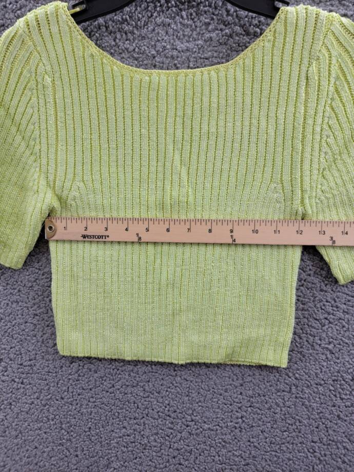 Free People Textured Short Sleeves Crop Sweater Top Women's M Sunny Lime Solid